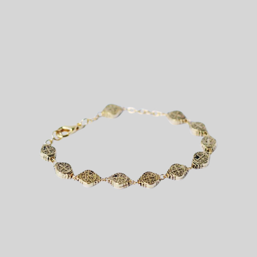 Pulsera de San Benito en Metal – Baño de Oro o Plata