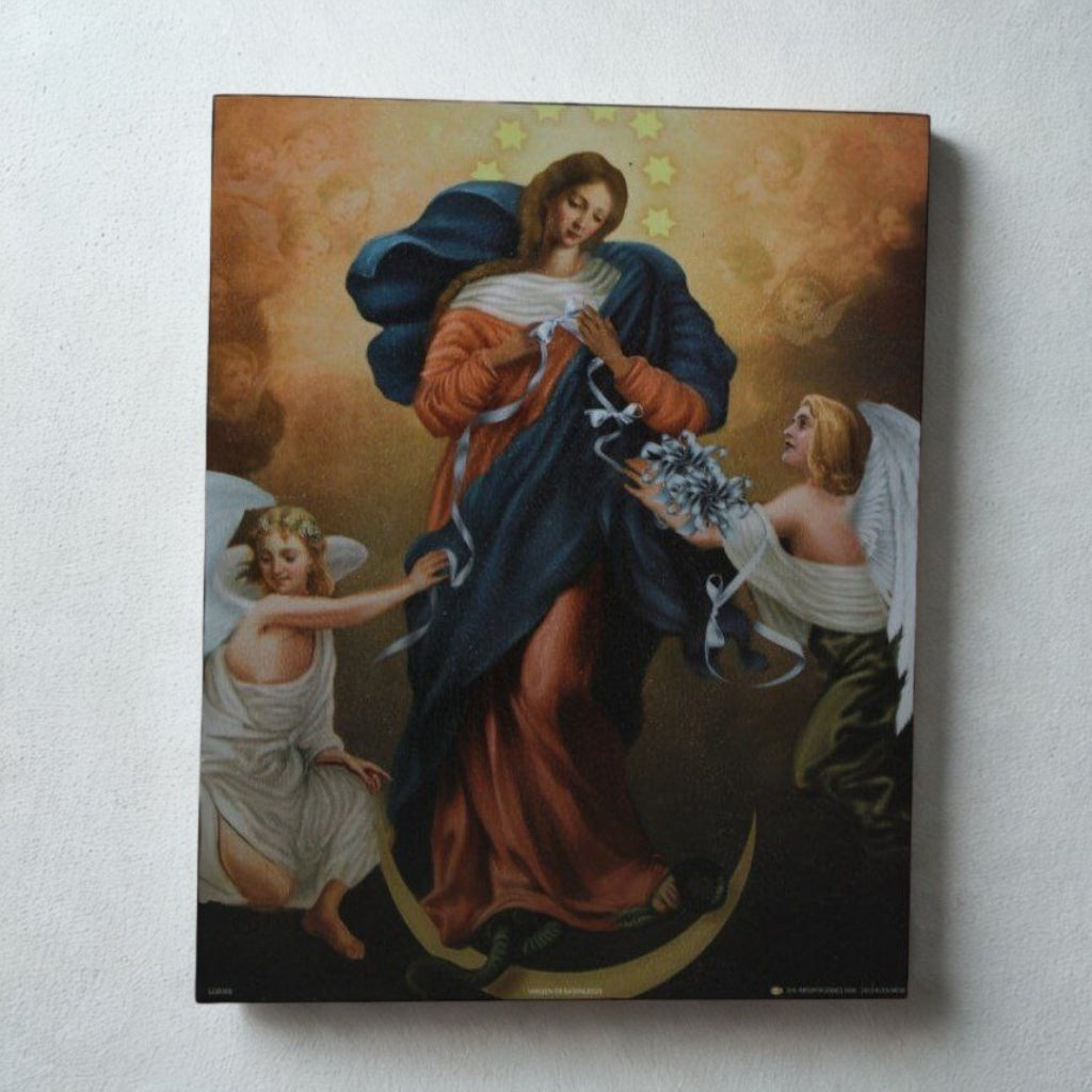 Cuadro de la Virgen Desatanudos en Cromo – 25 cm